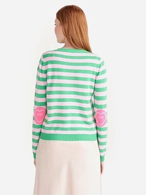 JUMPER 1234 100% Cashmere Green & Pink Stripe Love Patch Sweater Size 2 VGUC